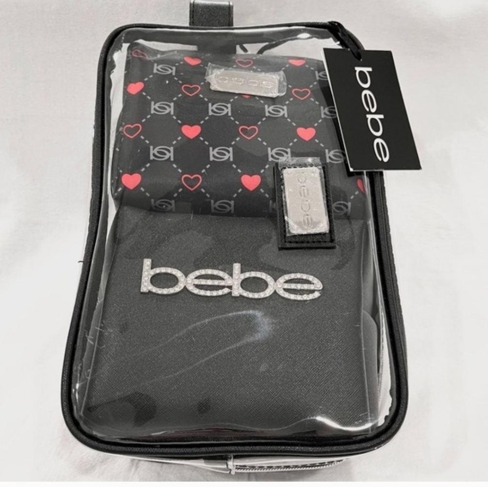 Bebe 3 Piece Travel Cosmetic Bags-1 Large Clear and 2 Small Bags NWT